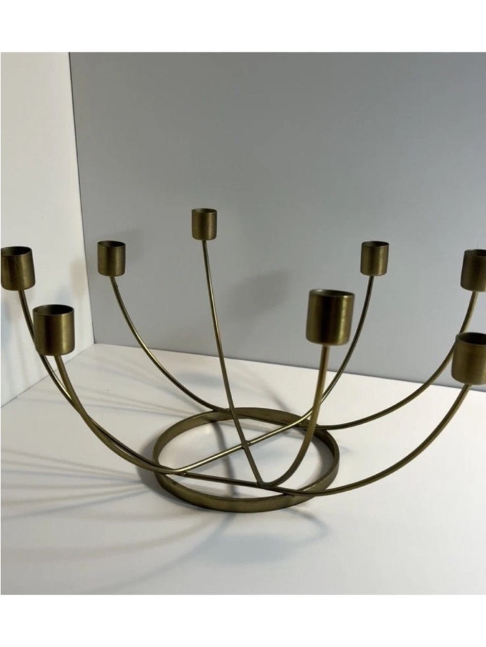 Mid Century Modern Brass 8 Arm Metal Taper Candelabra